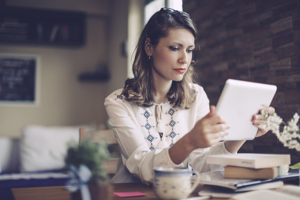 woman on her own device