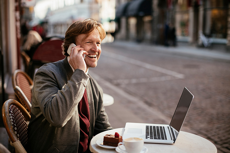 man using satellite internet