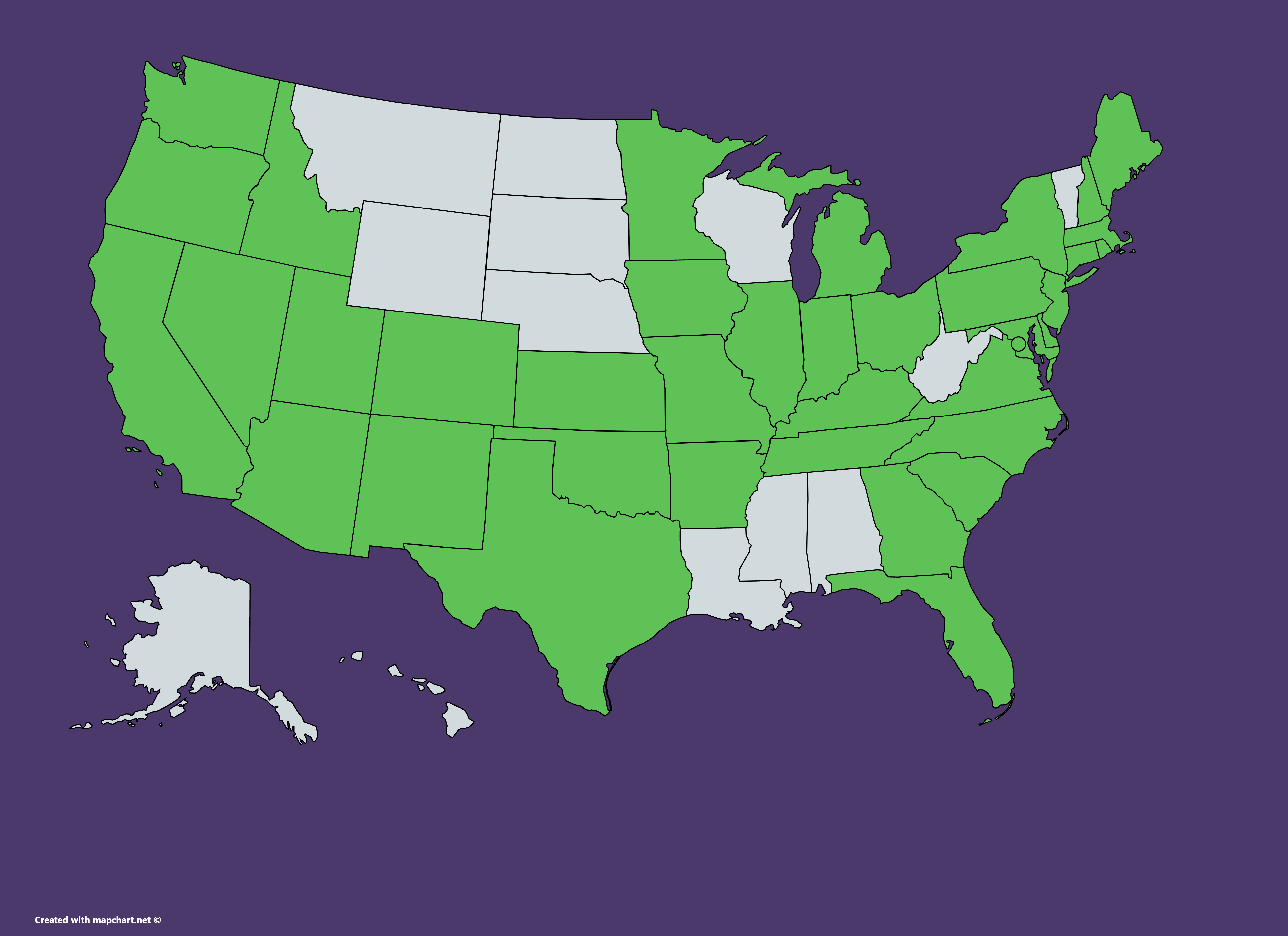 map of states where Bank of America is available