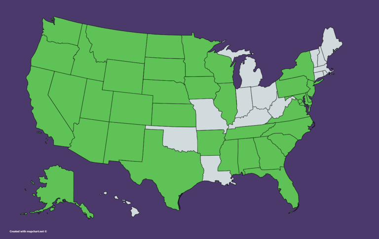 US map showing where Wells Fargo does business (all states except Connecticut, Indiana, Louisiana, Maine, Mass., Michigan, Missouri, New Hampshire, Ohio, Oklahoma, Rhode Island, Tenn., West Virginia, Vermont)