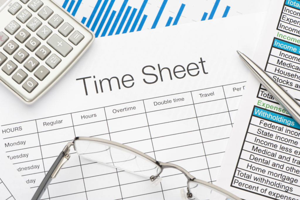 Feature image of an employee time sheet and a spreadsheet of payroll tax deductions