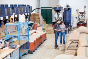 Two workers taking stock of inventory.