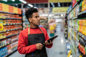 Businessman checking inventory