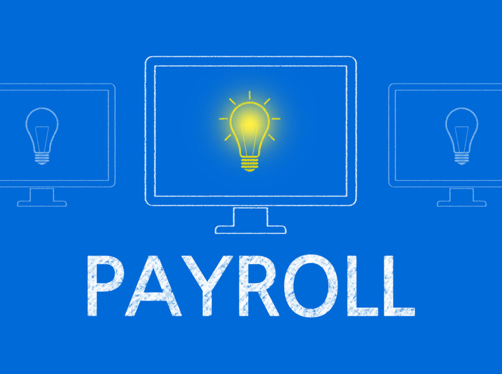 Featured image of a computer with a lightbulb on it and the word payroll written underneath