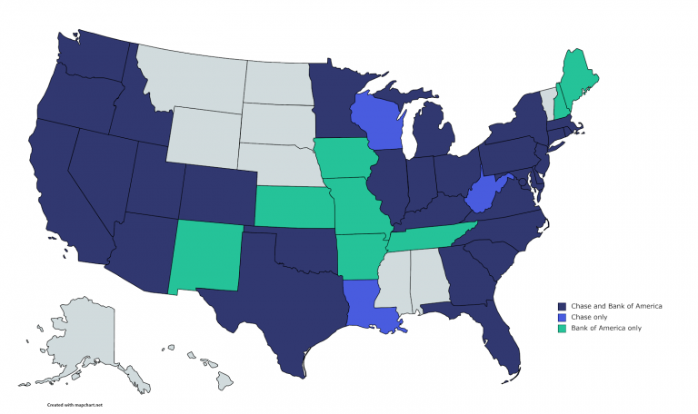 Map of Chase vs Bank of America Coverage