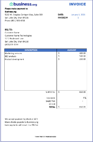 Small Business Invoice Template from Business.org