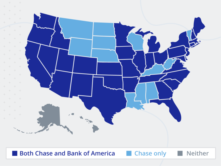 Map of US availability for Chase and Bank of America