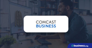 comcast business logo floating on an abstract background